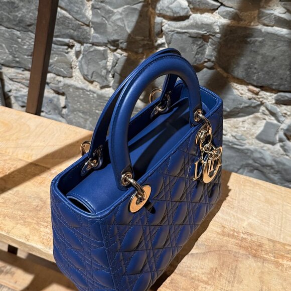 Dior 2022 Blue Lambskin Cannage Medium Lady Dior Handbag - Picture 11 of 16